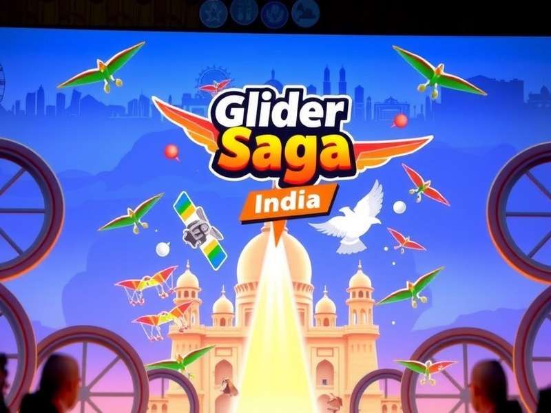 Glider Saga India Gameplay showing the Mumbai level with obstacles and power-ups